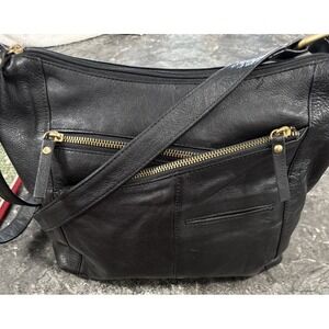 GREAT AMERICAN Leather Works Womens Black Leather Crossbody Shoulder Purse